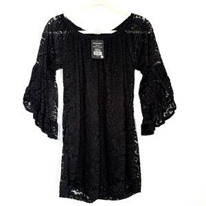 Velvet Witchy Whimsygoth Vampy Dark Fairy Full Lace Bell Sleeve Off Shoulder Top